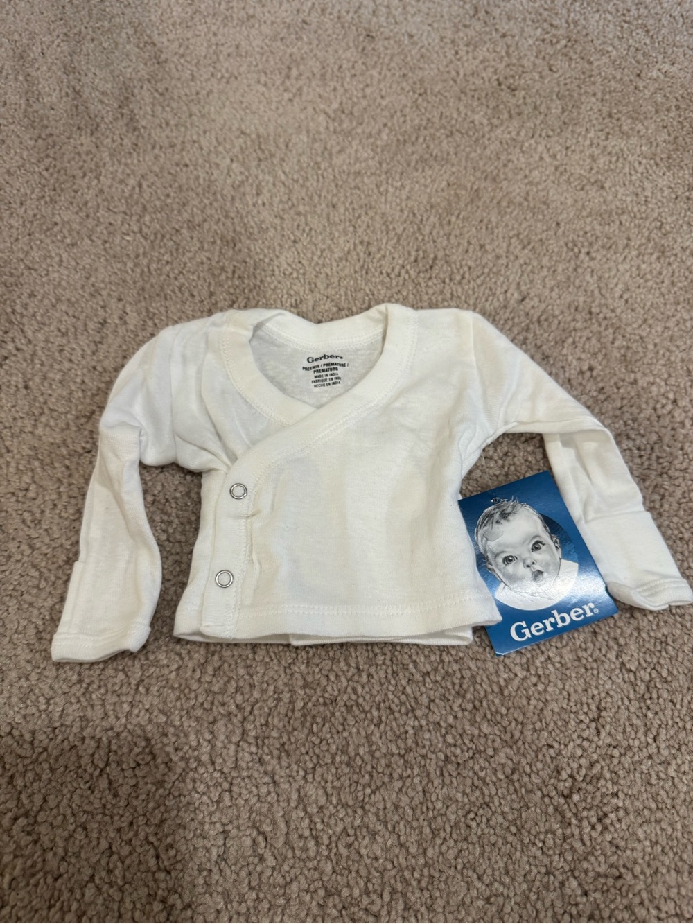Gerber White Wrap-Front Long Sleeve Top Size Preemie NWT